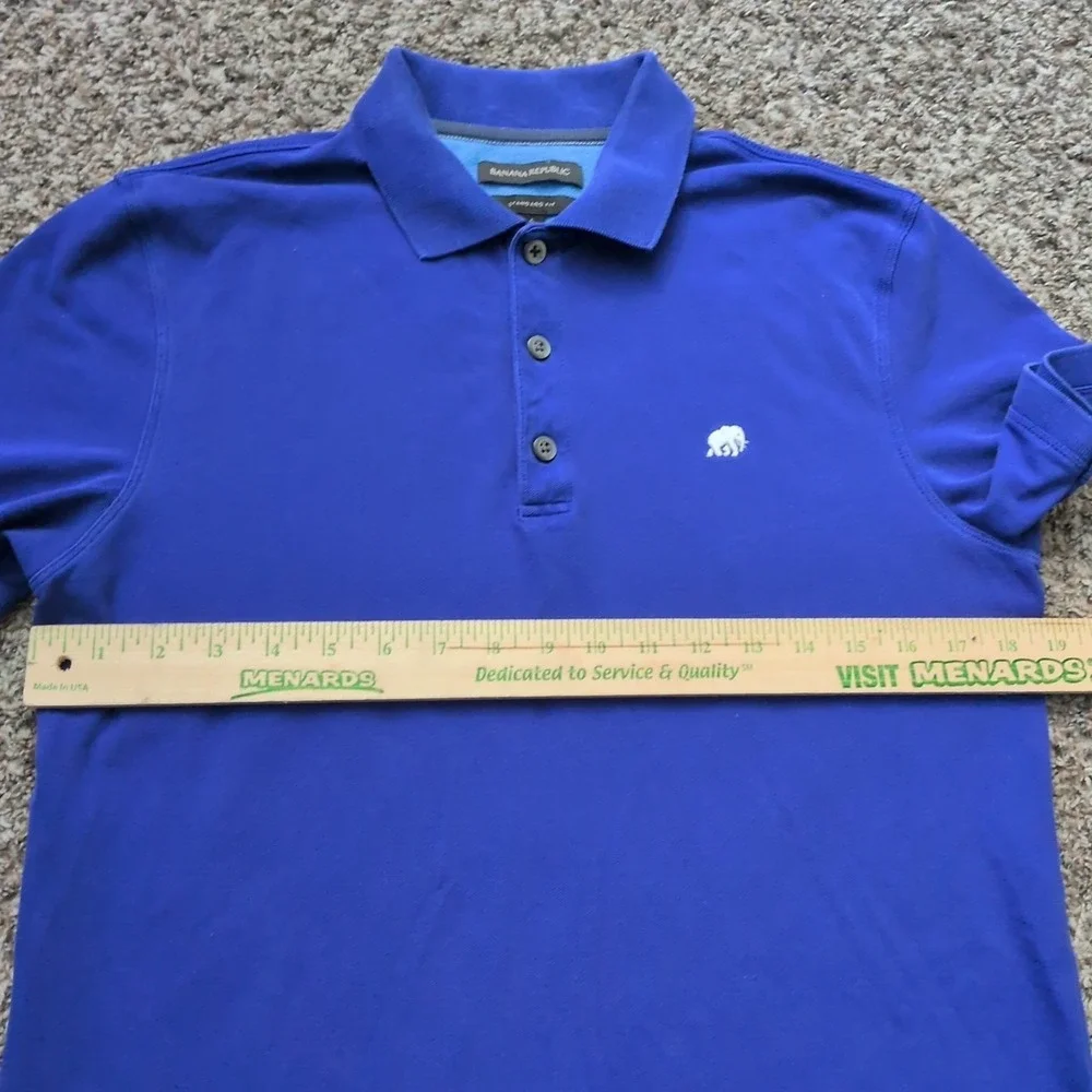 Banana Republic Pique Polo Shirt Blue‎ Elephant Logo Cotton Casual Mens Small